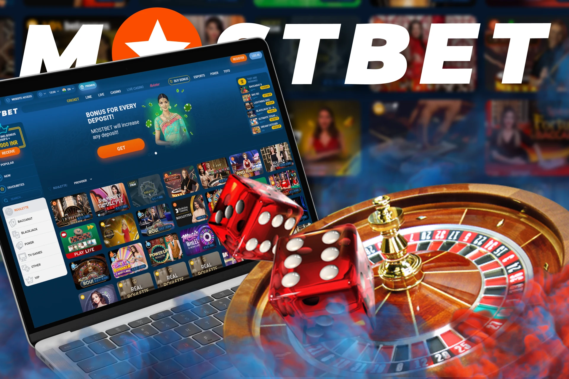 Try your luck playing live roulette with Mostbet.