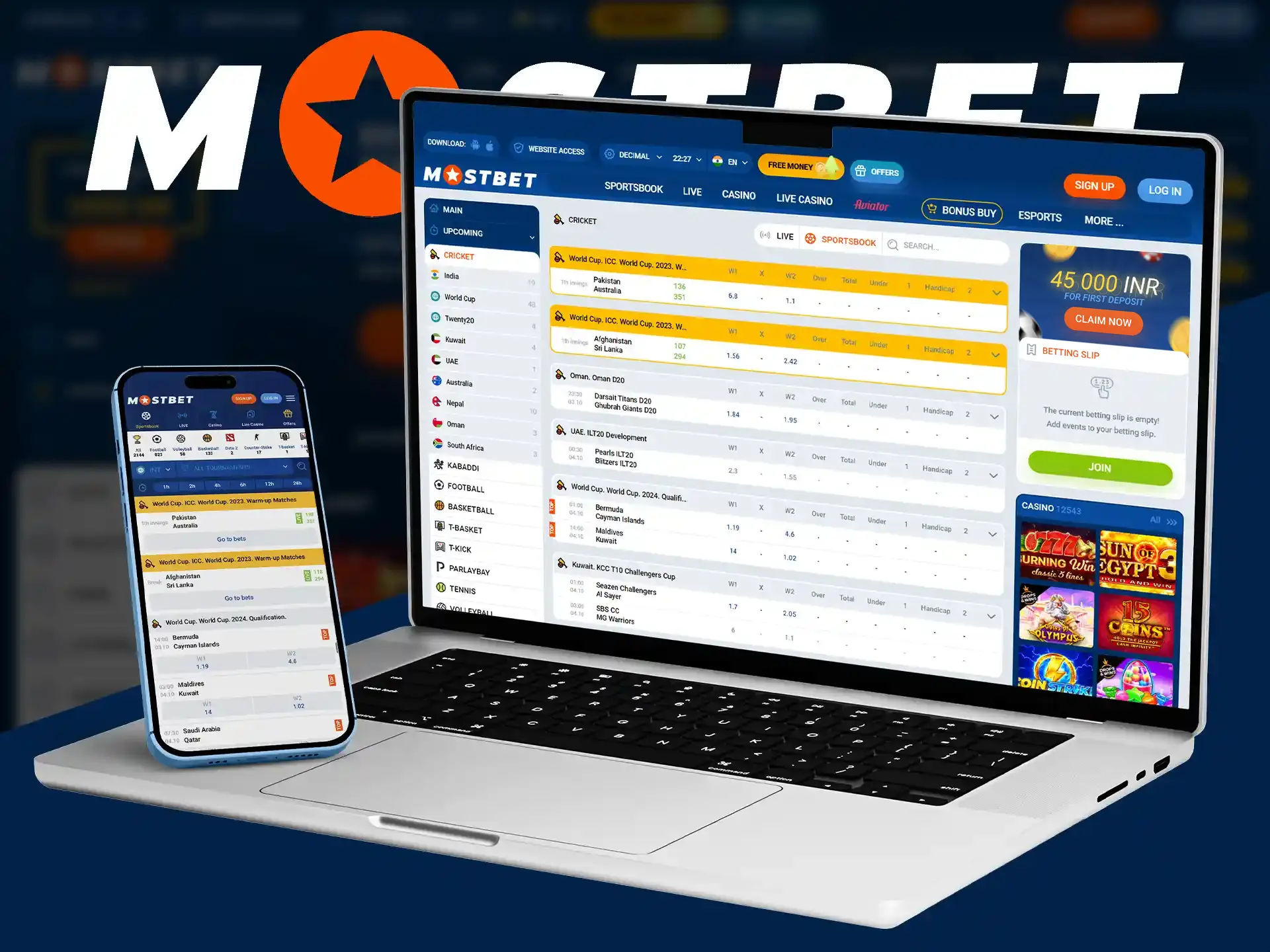 Mostbet creates all conditions for betting on sports, including cricket.