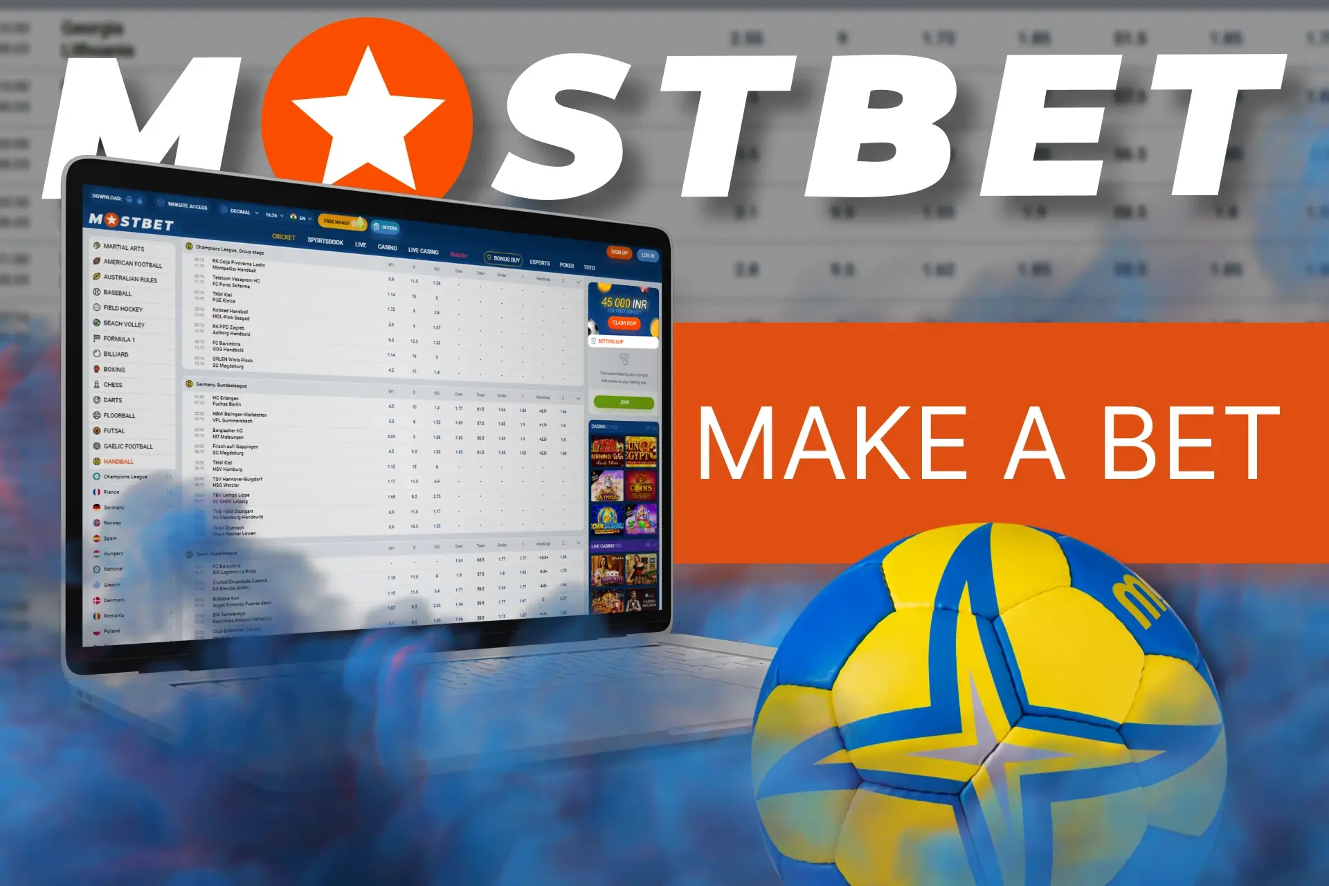 At Mostbet, place your handball bets online to make fast profits.