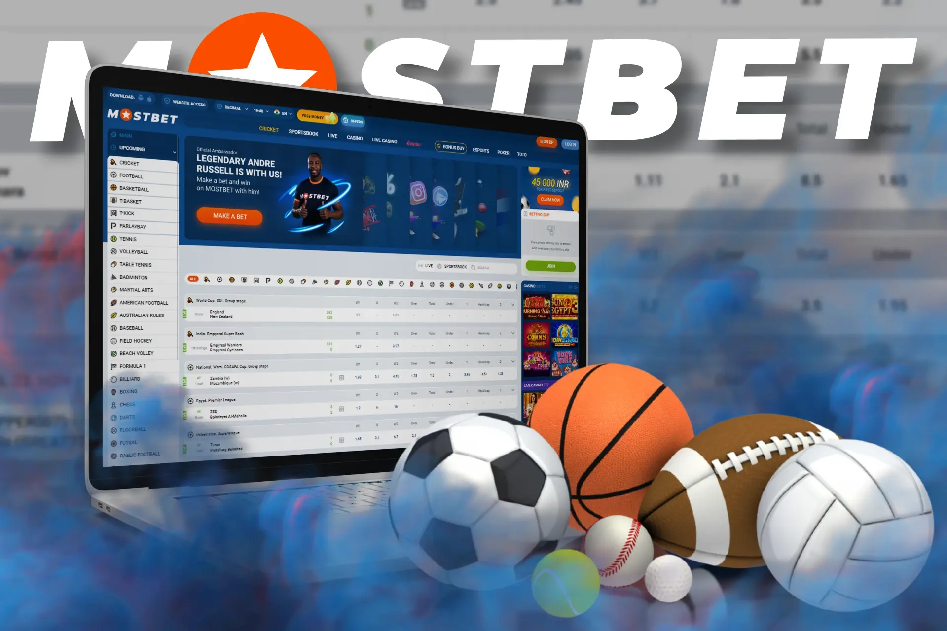 Bet on various sports at Mostbet.