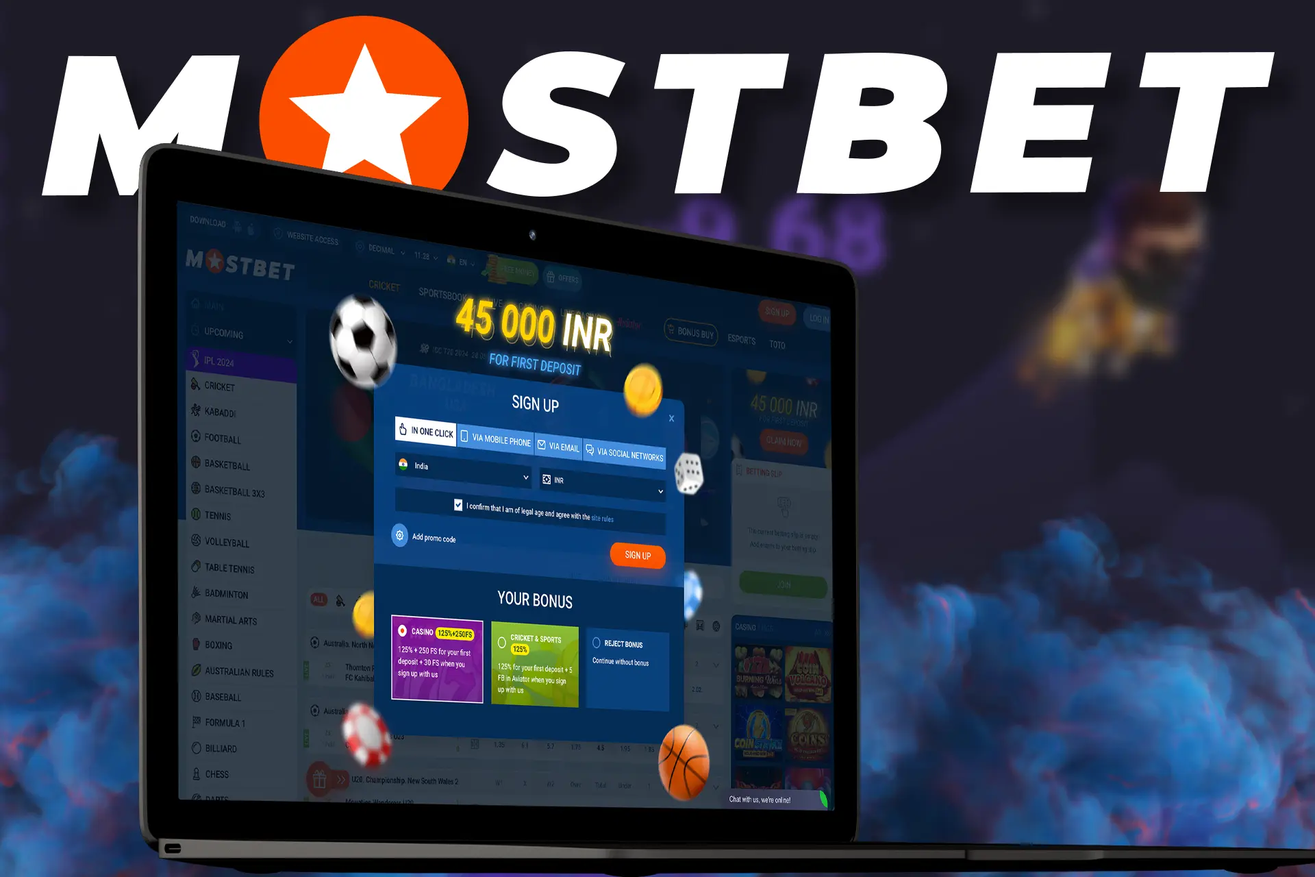 Easy registration to start playing Lucky Jet at Mostbet.