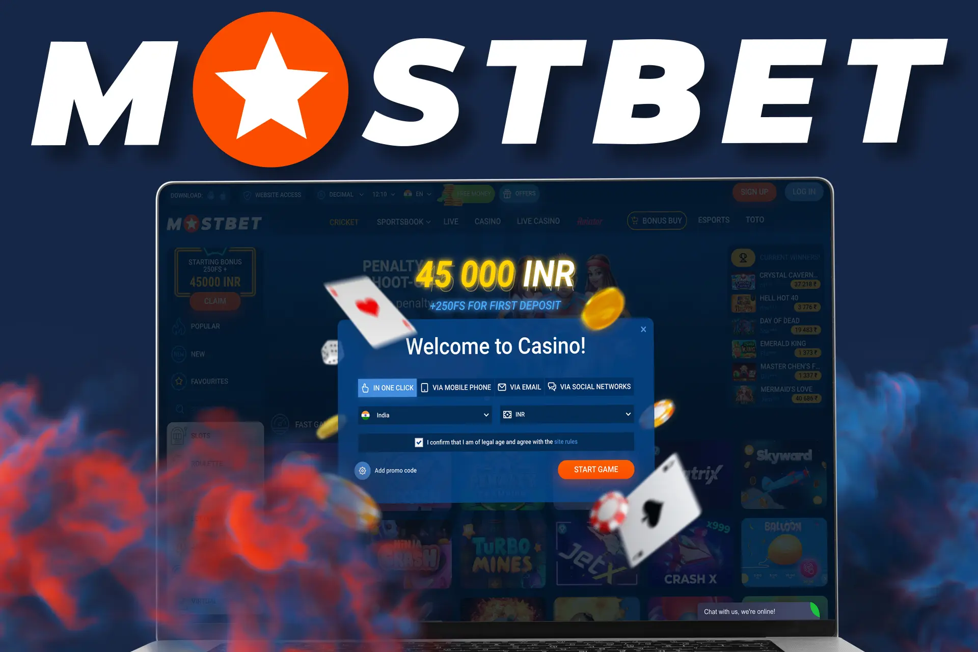 Get registered at Mostbet to start playing slots.