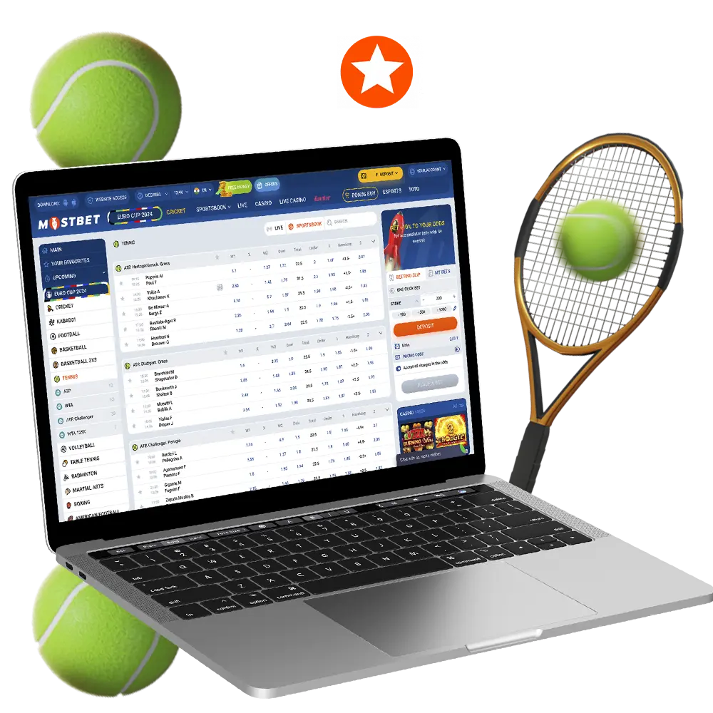 Analyse the play of the world's best racquets and make accurate predictions at Mostbet.