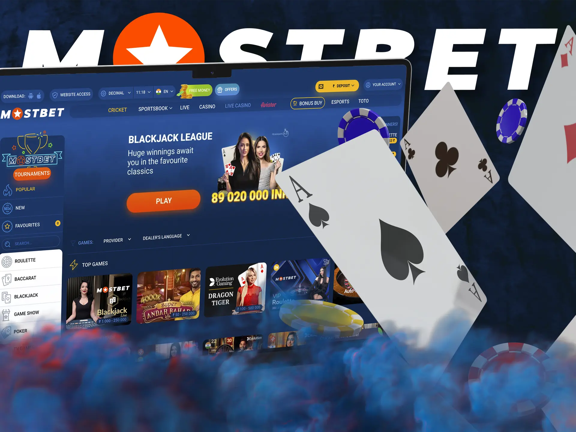 Gain experience and beat the best dealers at Mostbet Casino.