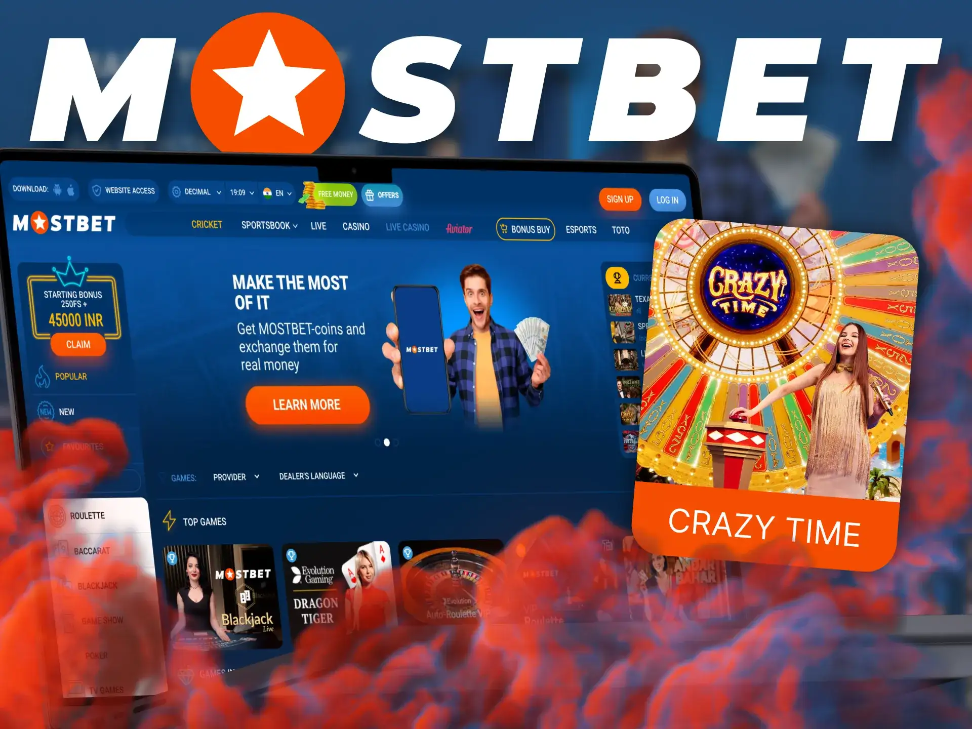 Multiply your prize in Crazy Time at Mostbet.