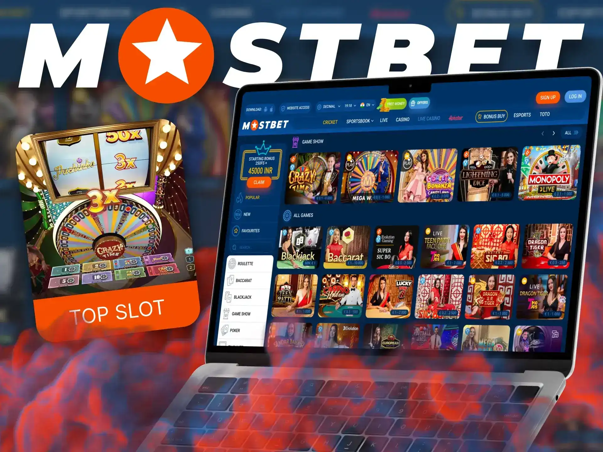 Enjoy Crazy Time's bonus round on Mostbet.