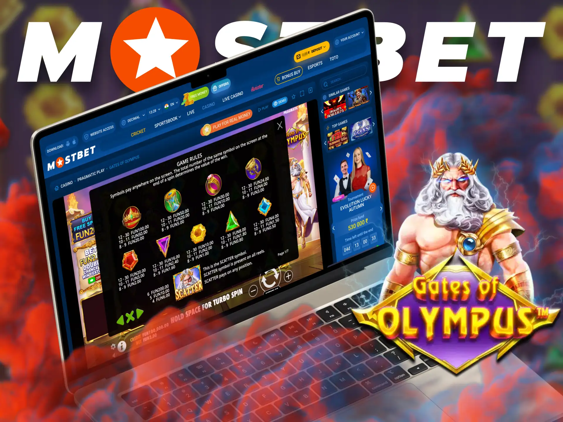 The Gates of Olympus game has special features at Mostbet.