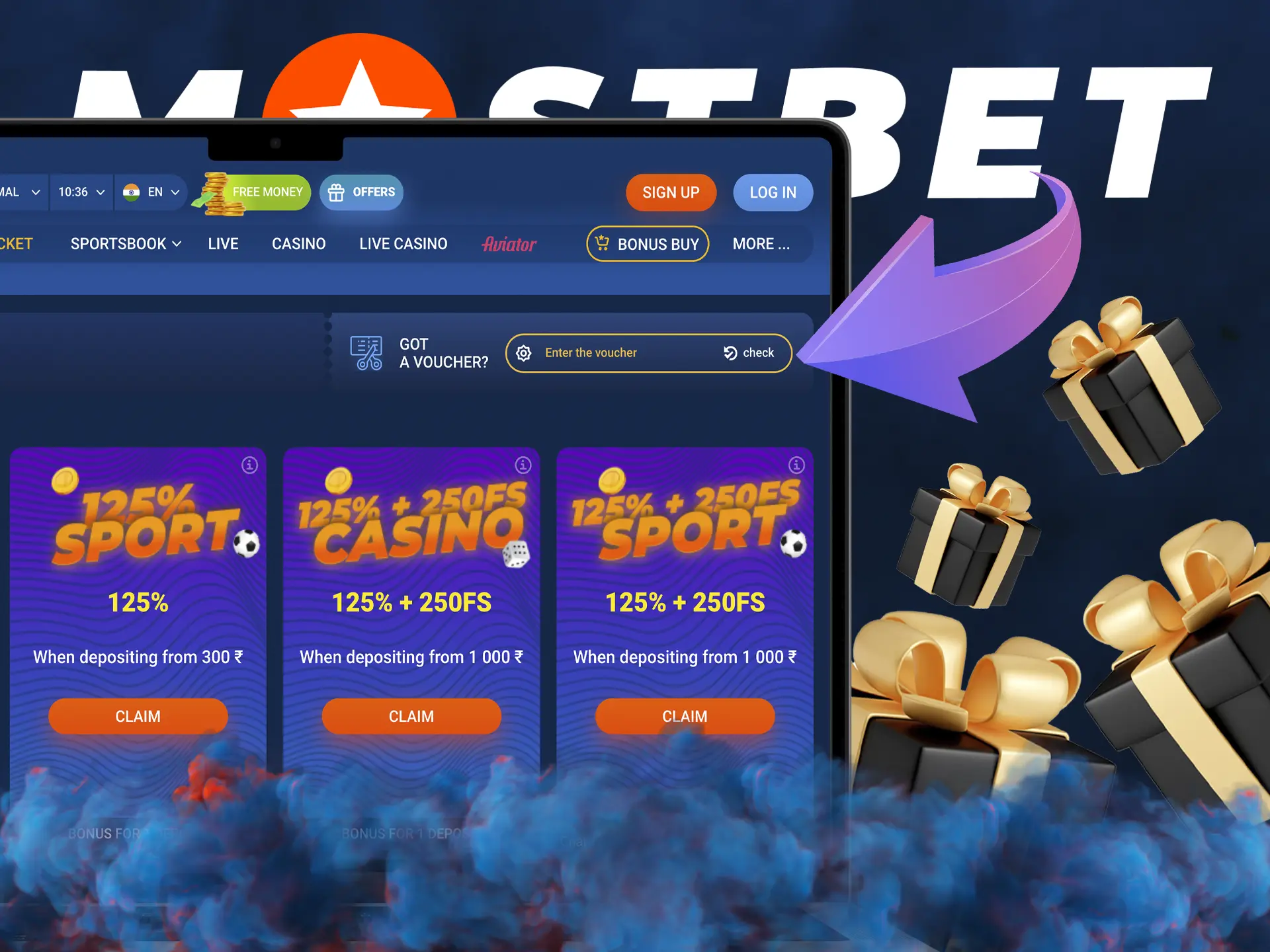 Voucher gives you the chance to try your luck and earn good money at Mostbet Casino.