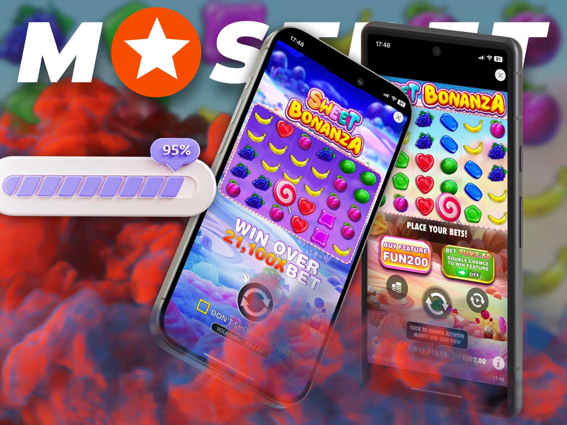 Download Mostbet application to play Sweet Bonanza.