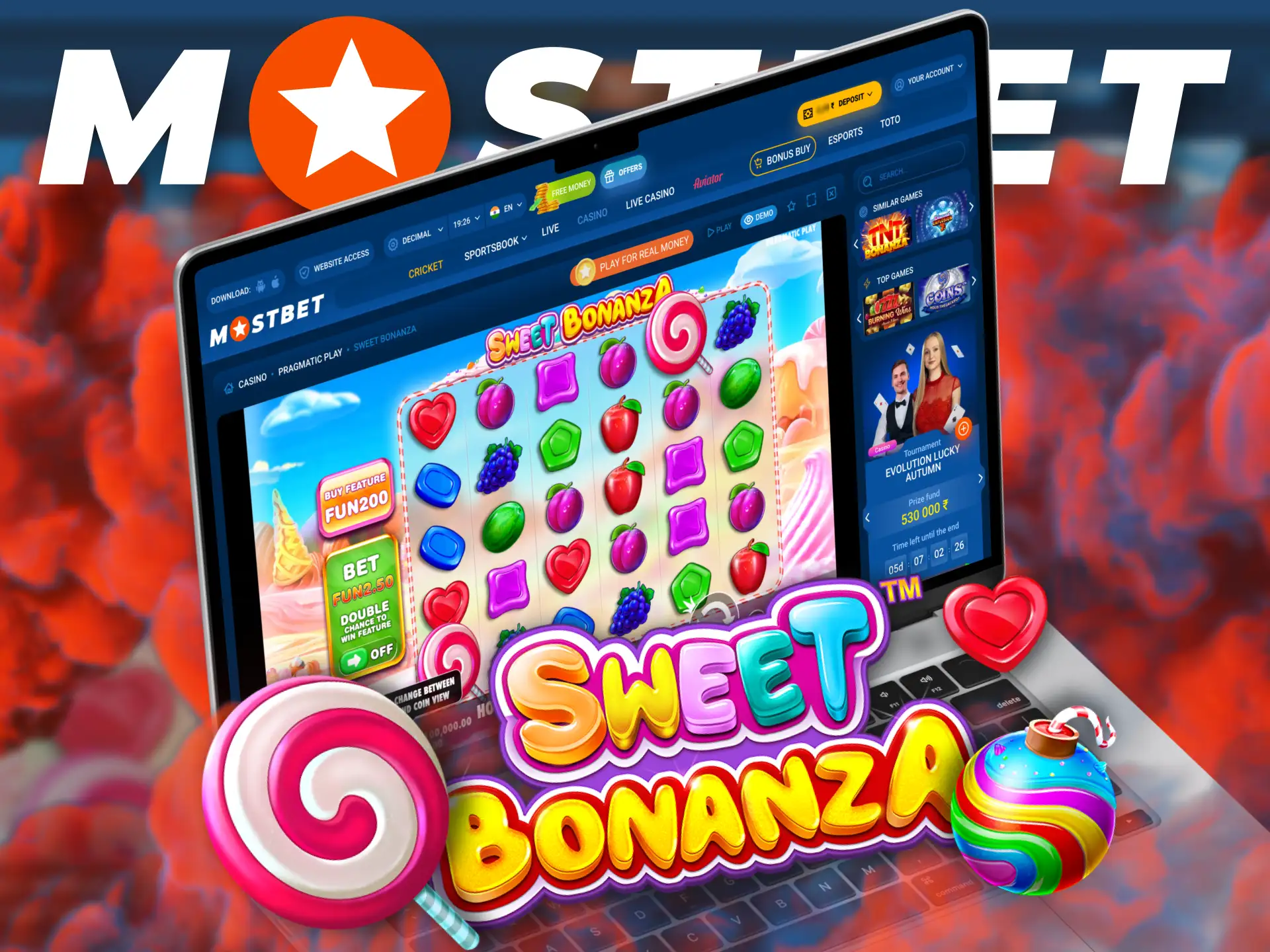 Sweet Bonanza game interface is simple at Mostbet.