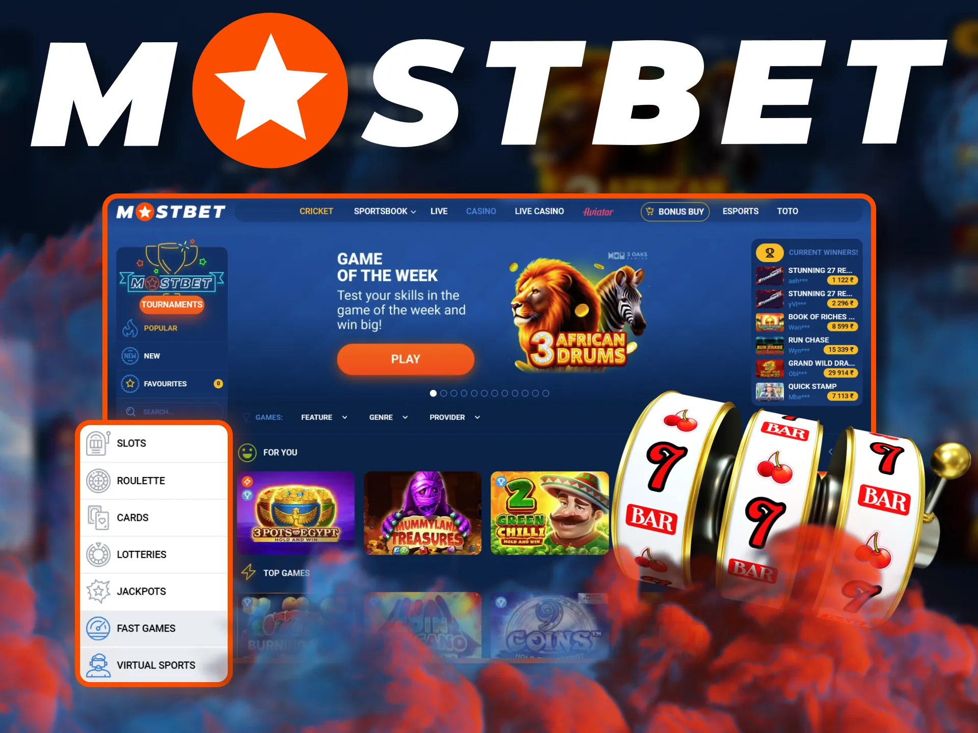 Enjoy playing casino games on Mostbet.