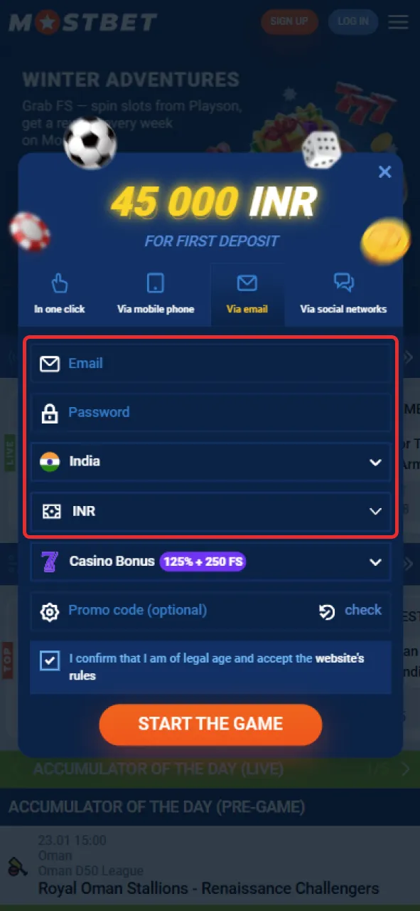 During the registration process on the Mostbet website, please provide the necessary information.