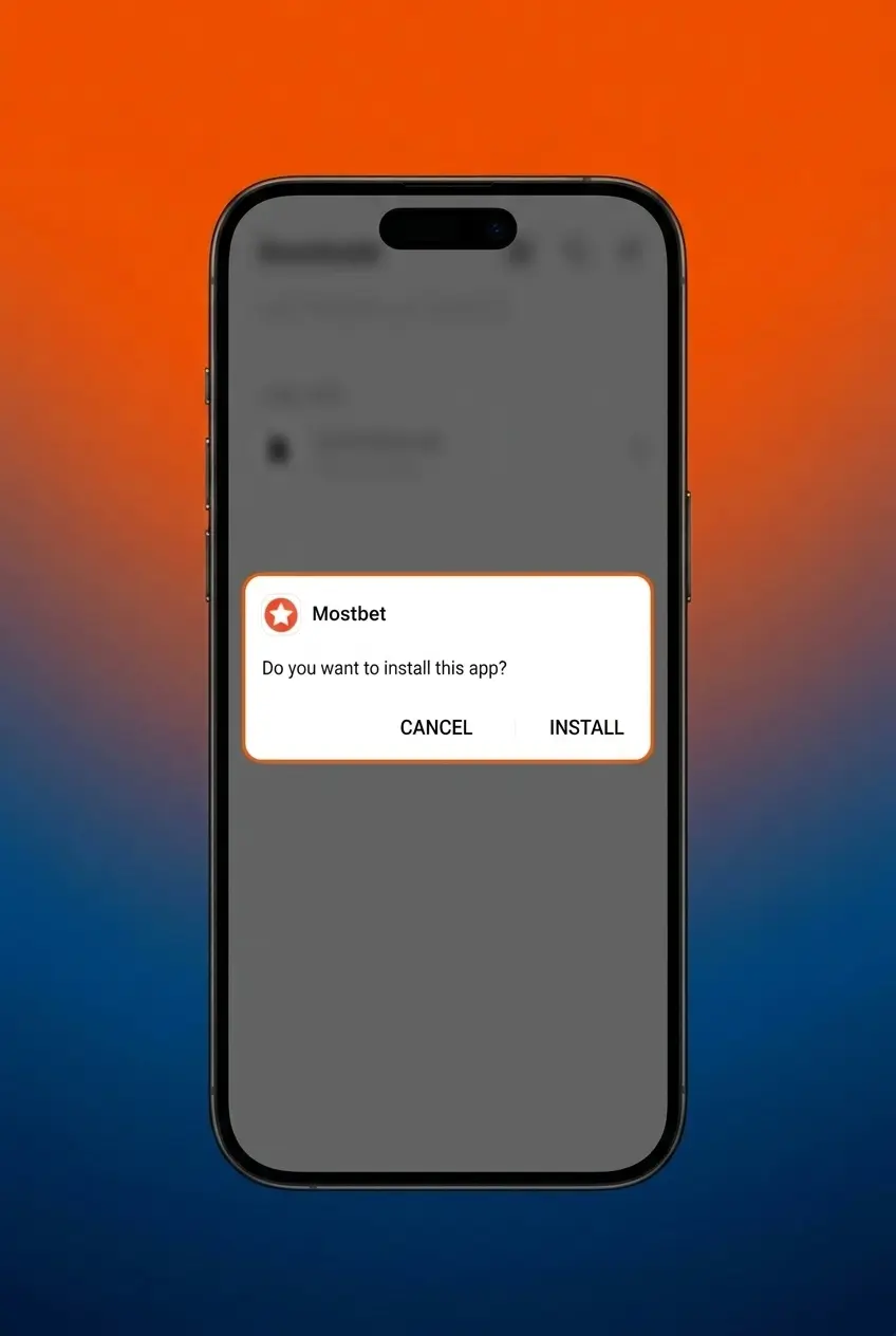 Mostbet APK Android installation guide showing 4 steps to download and install the app on Android devices