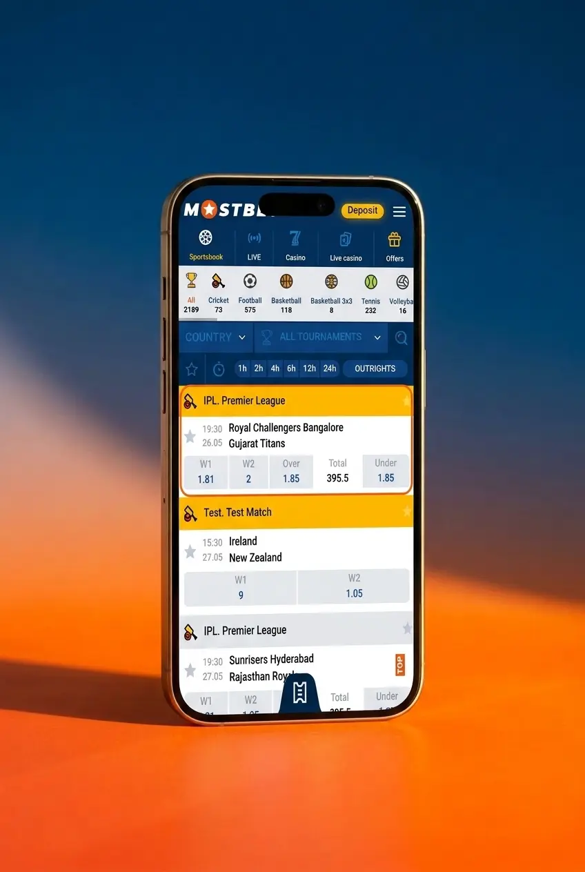 Mostbet sportsbook interface showing basketball betting steps with INR markets and My Bets section on screen