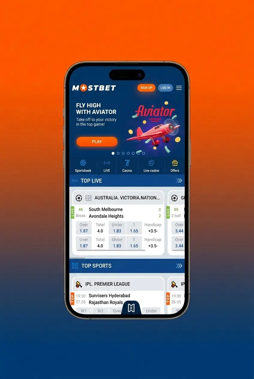 Mostbet app registration steps on Android or iOS showing 4-step signup process for Indian users aged 18+