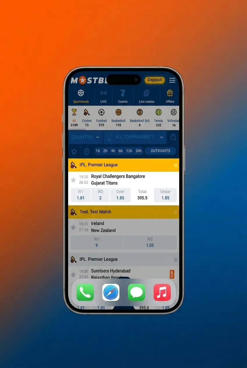 Steps to start betting in the Mostbet app showing 5 easy steps for fast sports market navigation and placing bets