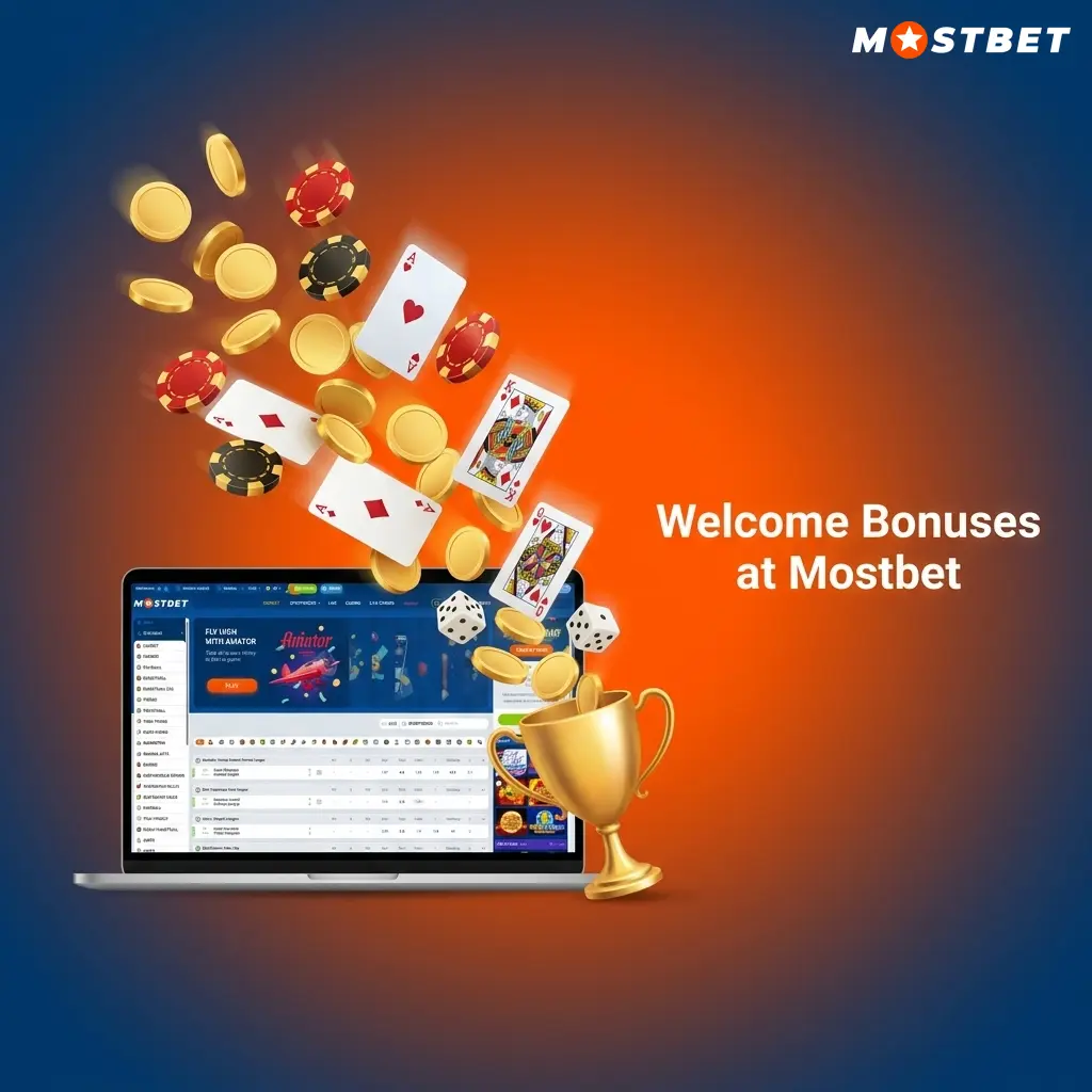 Mostbet welcome bonus table showing 125% match up to 34,000 INR with 250 free spins for casino and sports offers